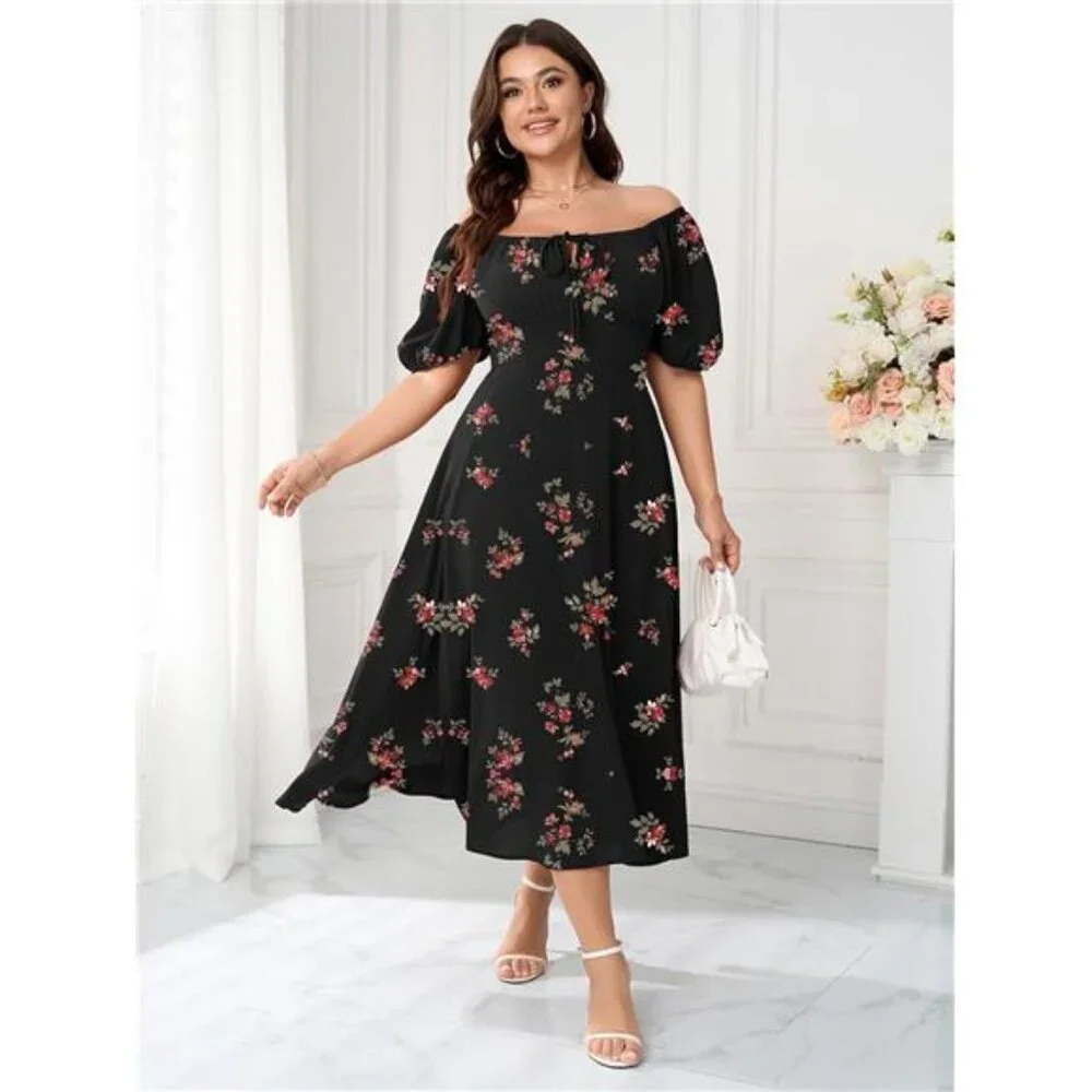 Women's Plus Size Summer Dress Short Sleeve Square Neck Milkmaid Maxi Long Dress_3